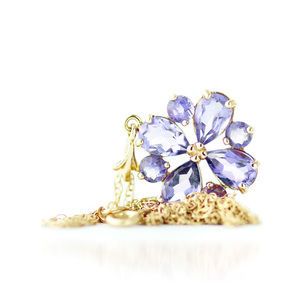 14K. SOLID GOLD NECKLACE WITH NATURAL TANZANITES (Yellow Gold)